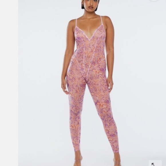 Savaged X Fenty Rihanna X-Ray Vision Gathered Mesh Crotchless Catsuit multi M - Picture 1 of 13